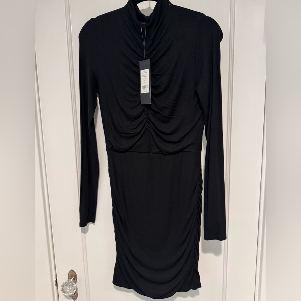 Veronica Beard Black Ruched Long Sleeve Bodycon Dress